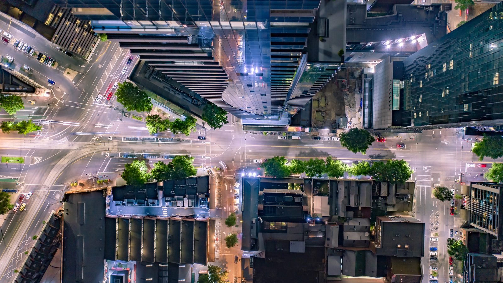 Melbourne CBD aerial night view